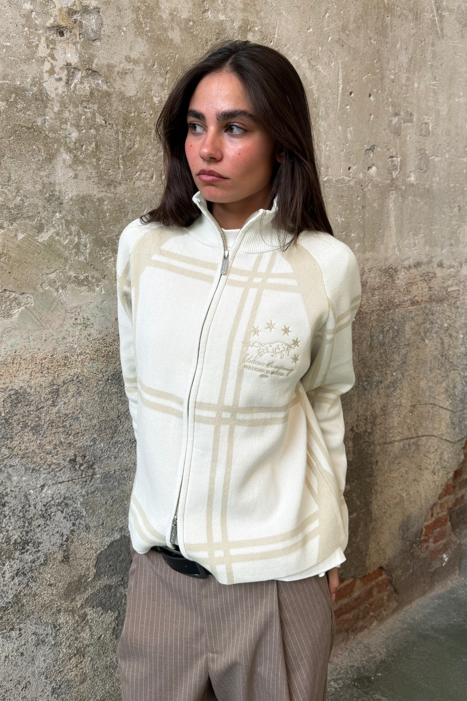 COBBLE KNITTED ZIP BEIGE