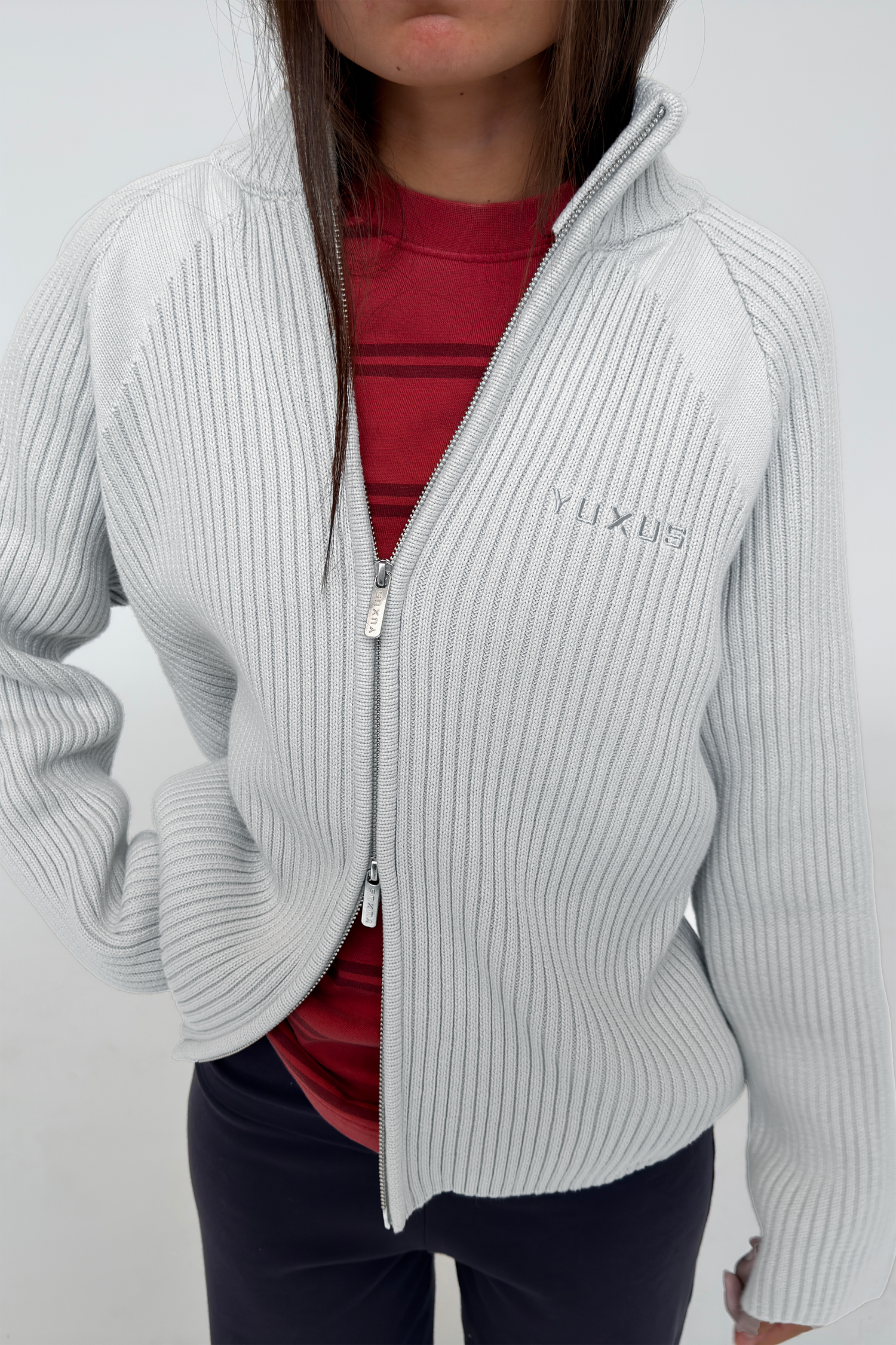 STREAM KNITTED ZIP LIGHT GREY