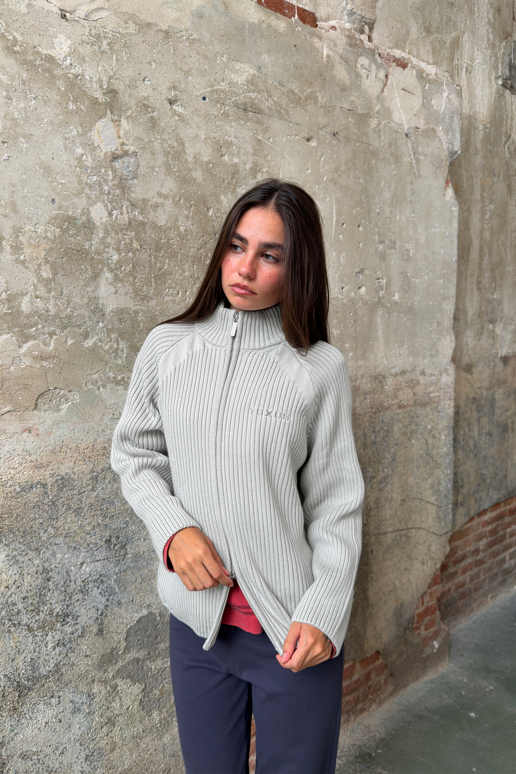 STREAM KNITTED ZIP LIGHT GREY