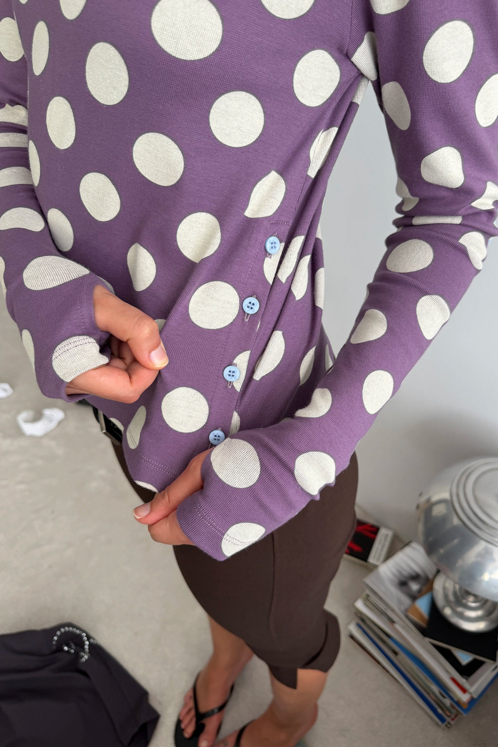 GREIGE HOODIE POLKA DOTS