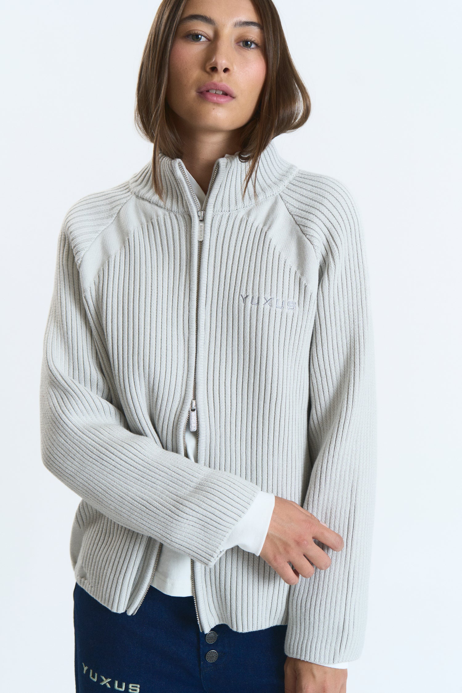 STREAM KNITTED ZIP LIGHT GREY