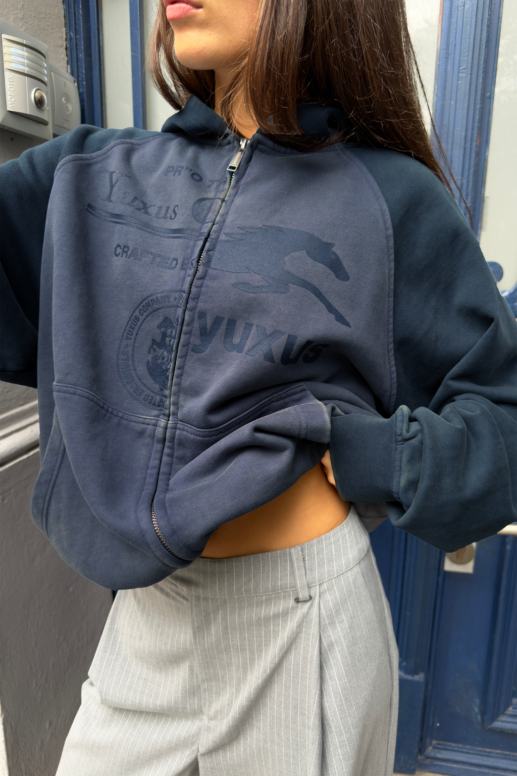 MISMATCH ZIP HOODIE BLUE