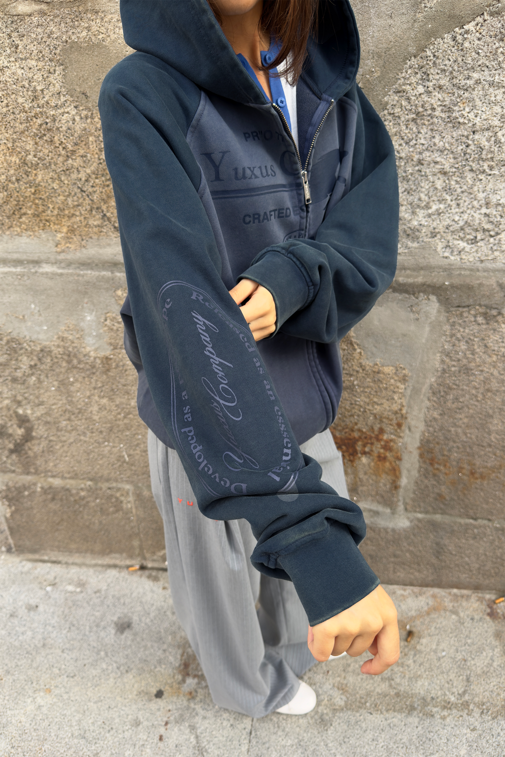 MISMATCH ZIP HOODIE BLUE