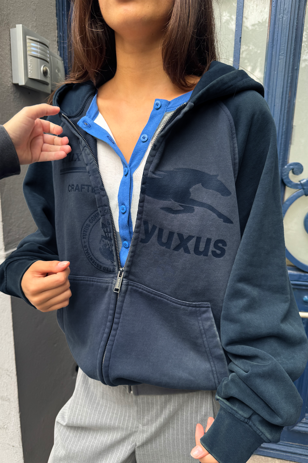 MISMATCH ZIP HOODIE BLUE