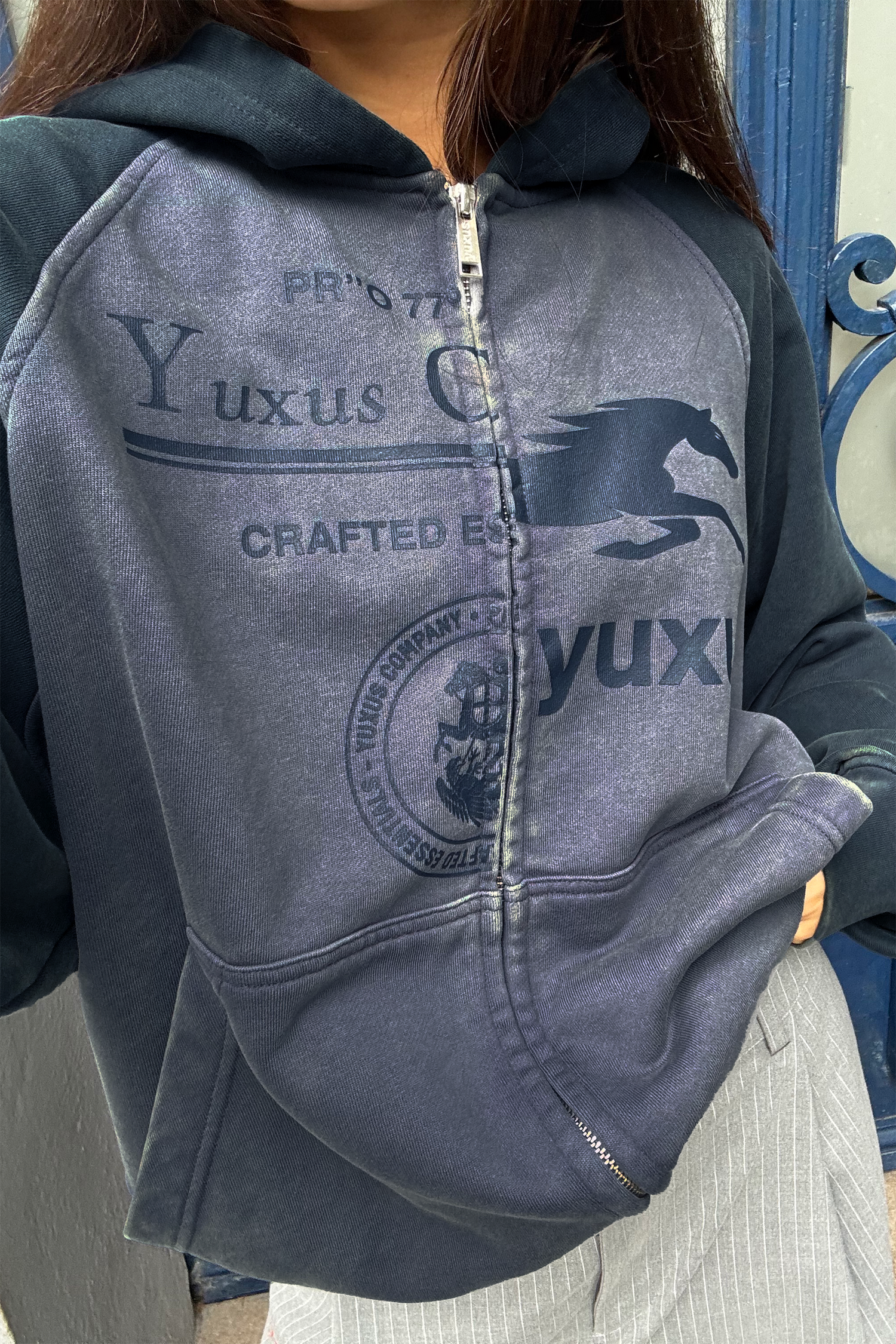 MISMATCH ZIP HOODIE BLUE