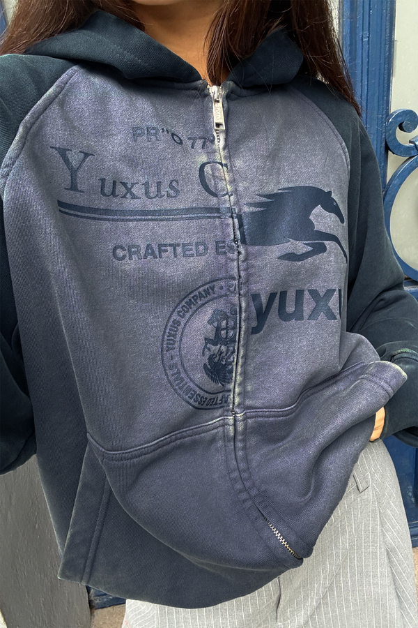 MISMATCH ZIP HOODIE BLUE