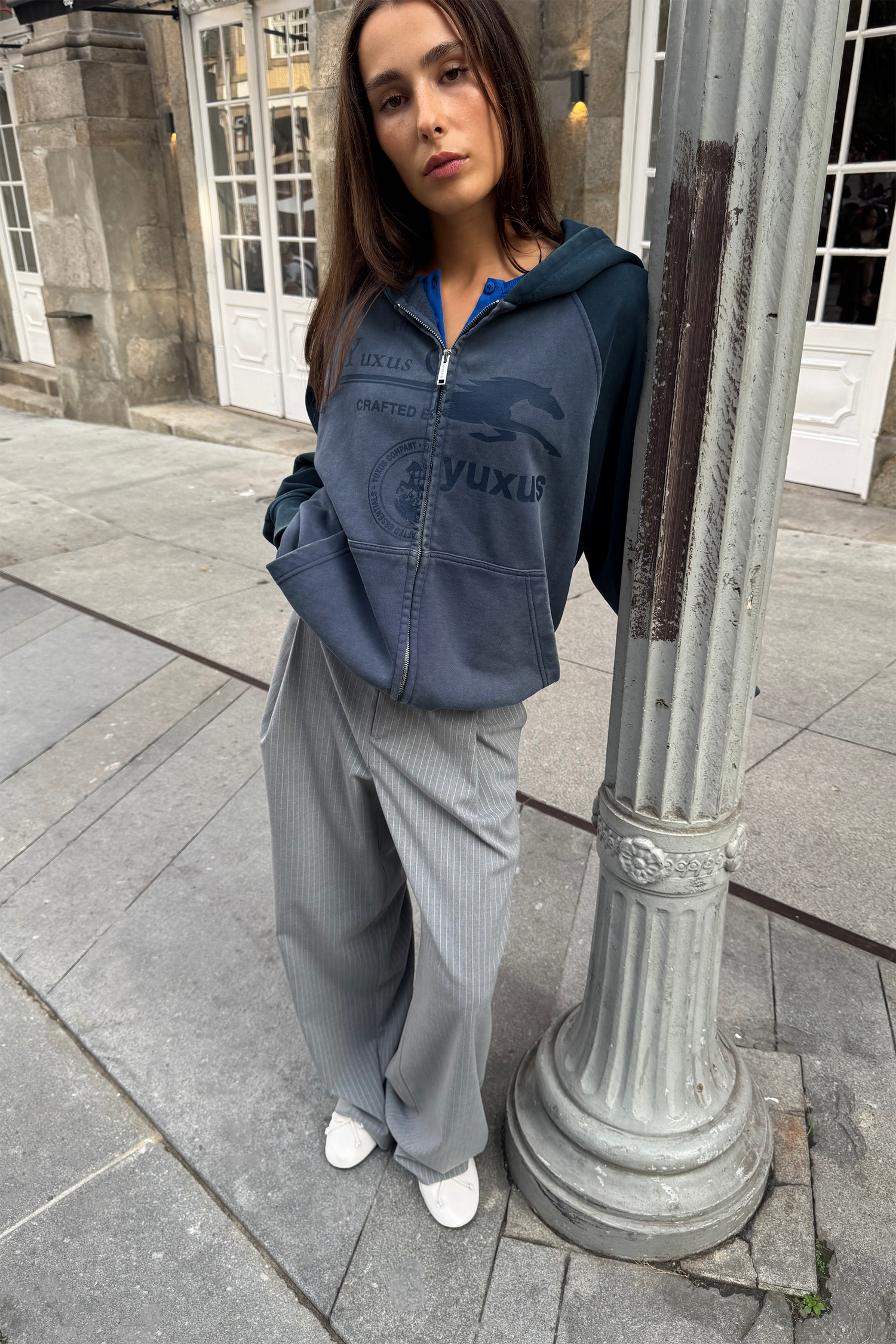 MISMATCH ZIP HOODIE BLUE