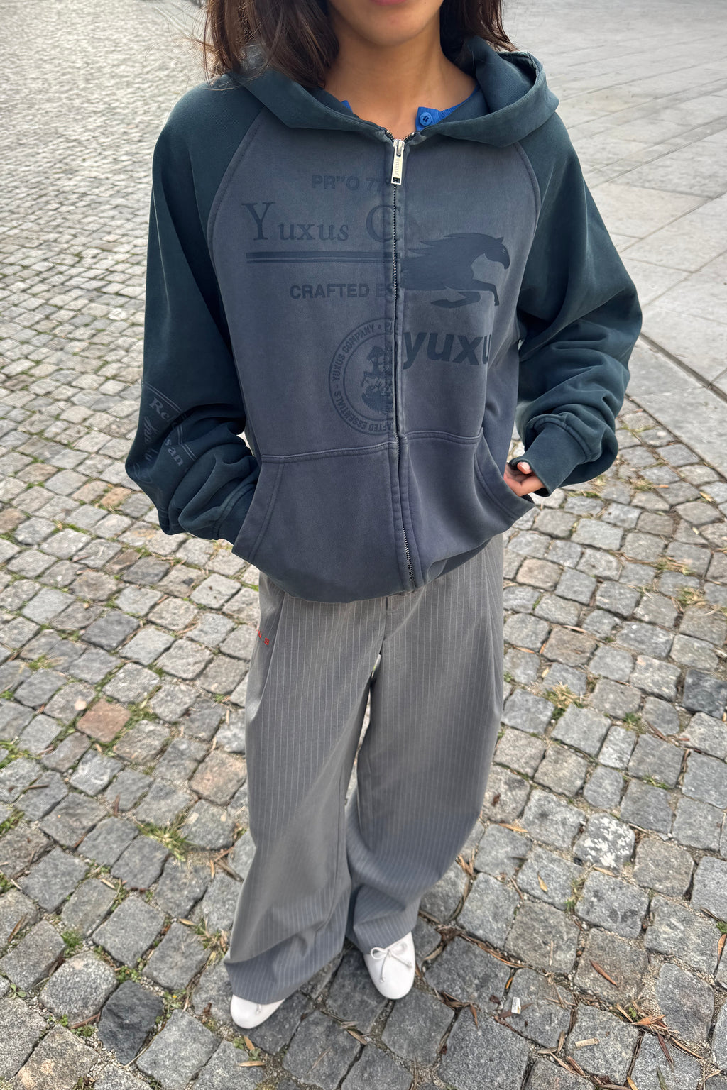 MISMATCH ZIP HOODIE BLUE