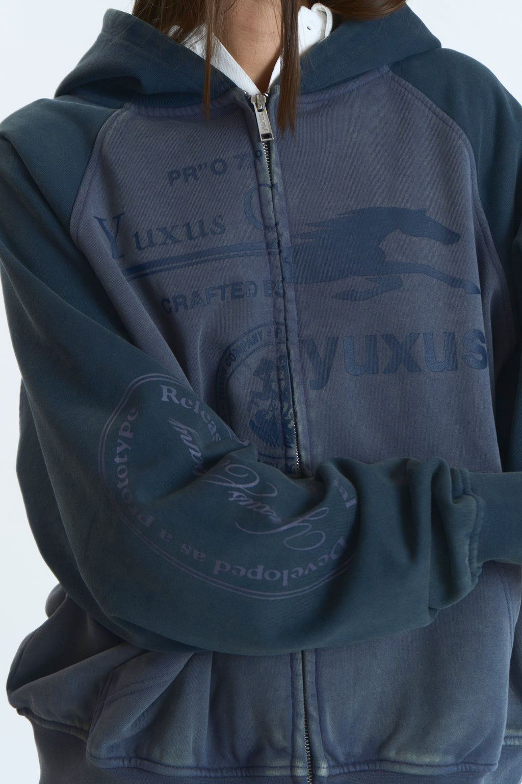 MISMATCH ZIP HOODIE BLUE
