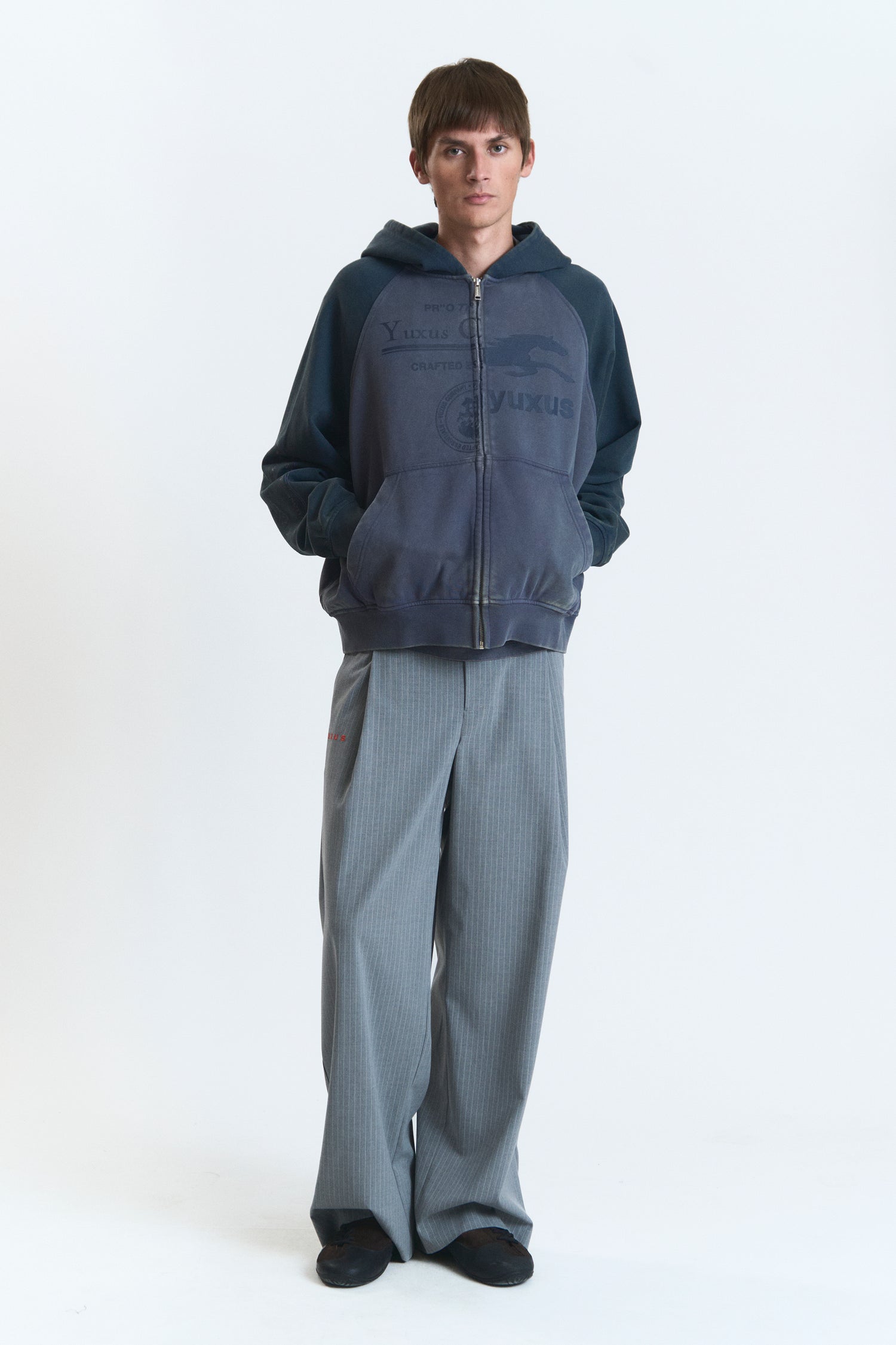 MISMATCH ZIP HOODIE BLUE
