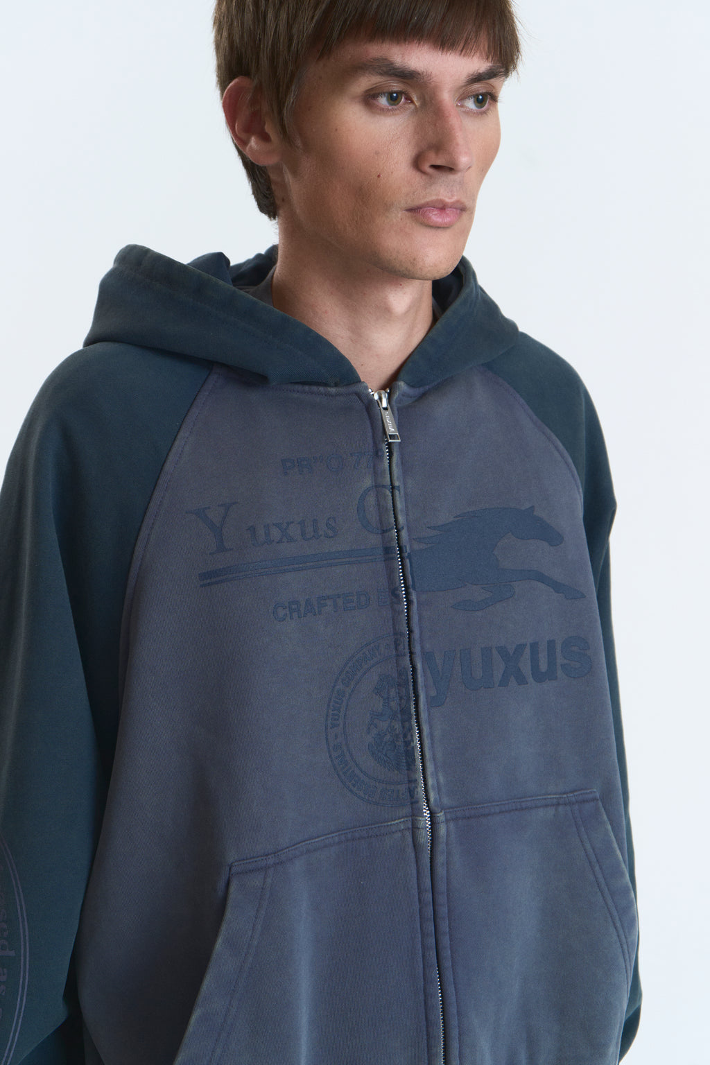 MISMATCH ZIP HOODIE BLUE