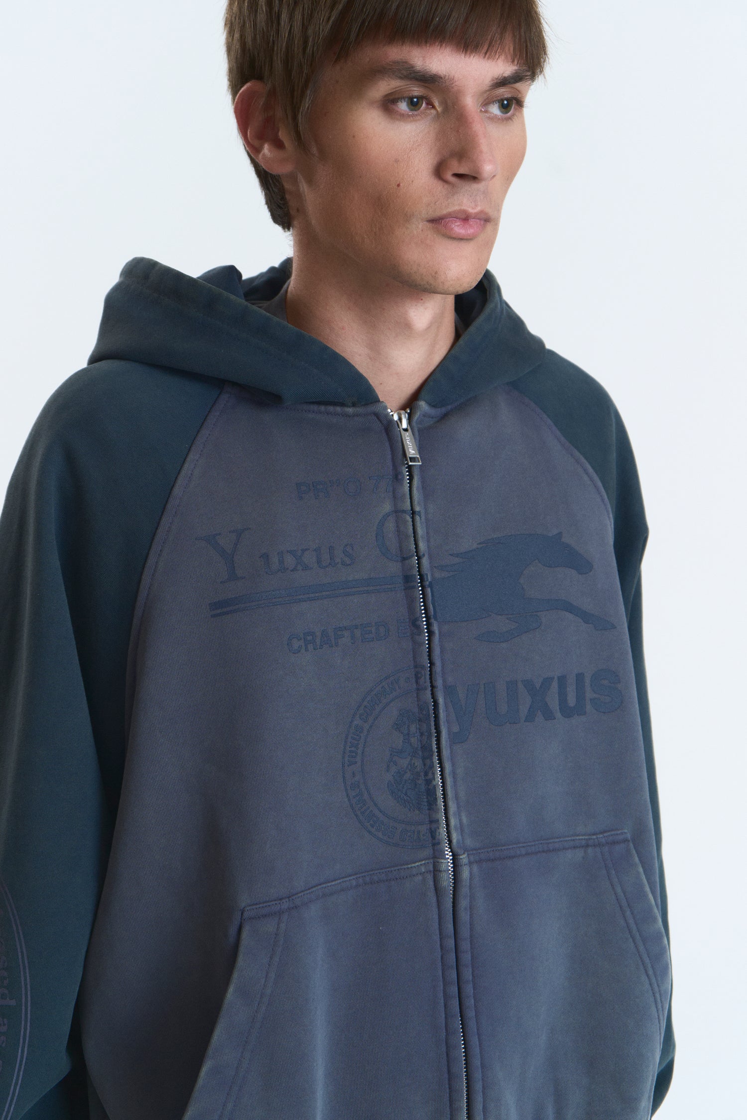 MISMATCH ZIP HOODIE BLUE