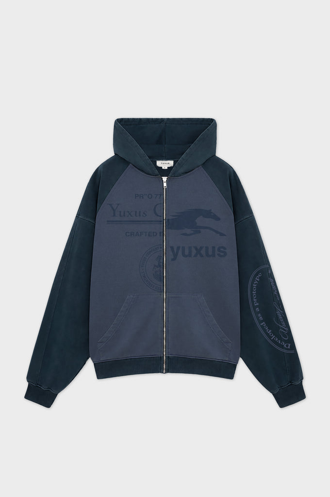 MISMATCH ZIP HOODIE BLUE