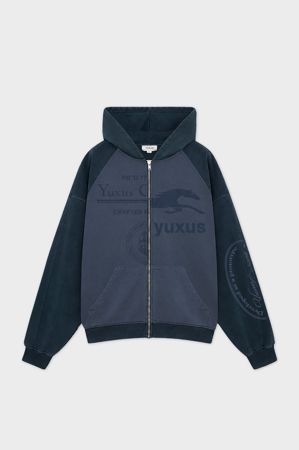 MISMATCH ZIP HOODIE BLUE